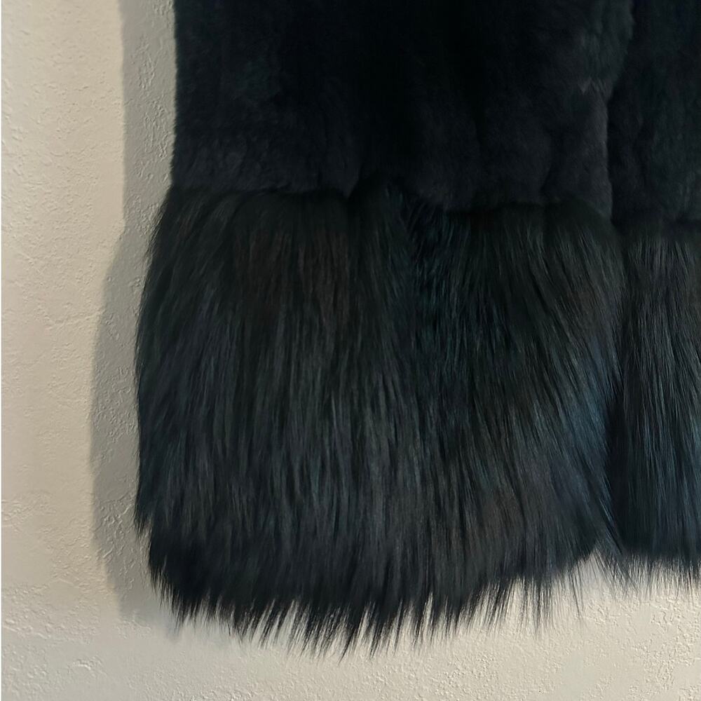 RARE Co Collection Peplum Fur Vest Forest Green size S Fox & Hare Fur Silk lined - Picture 13 of 16